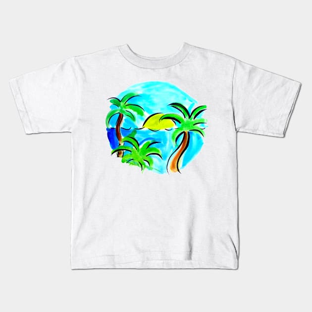 Palm Trees Beach Circle Kids T-Shirt by julyperson